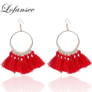 Vintage Bohemian Handmade Cotton Tassel Earrings
